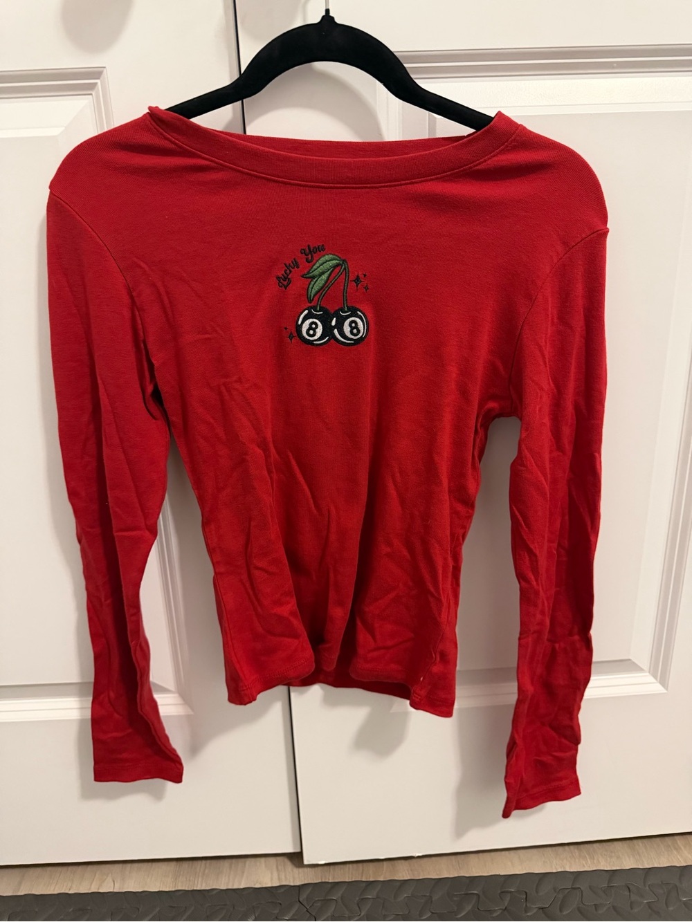 Long-Sleeve Red Cherry Graphic Top